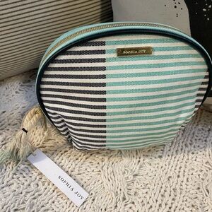 Sophia Joy Striped Makeup Bag - Mint and Black
